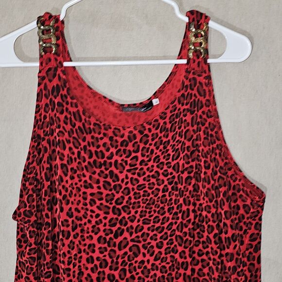 Red Black Leopard Dress XL Cruisewear Vacation Party Sexy Sleeveless Stretchy - Picture 2 of 9